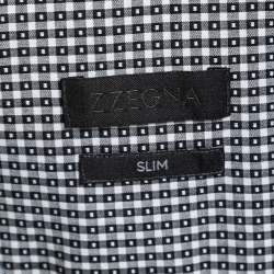 Z Zegna Black Checked Cotton Button Front Slim Fit Shirt L