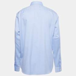 Z Zegna Blue Cotton Wash & Go Long Sleeve Shirt XXL