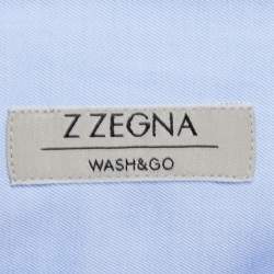 Z Zegna Blue Cotton Wash & Go Long Sleeve Shirt XXL