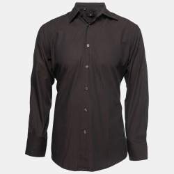 Z Zegna Dark Brown Patterned Cotton Button Front Shirt M