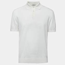 Z Zegna White Cotton Knit Polo T-Shirt L