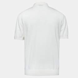 Z Zegna White Cotton Knit Polo T-Shirt L