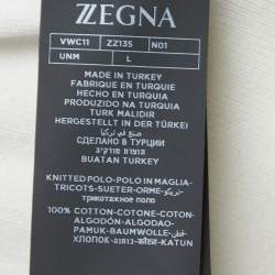 Z Zegna White Cotton Knit Polo T-Shirt L