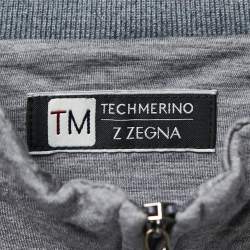 Z Zegna Grey Wool Techmerino Zip Front Sweatshirt L