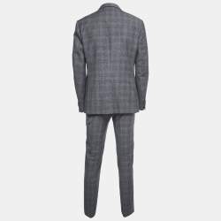 Z Zegna Grey Patterned Wool Suit L