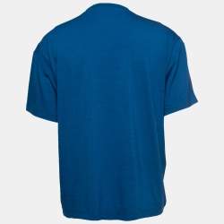 Z Zegna Techmerino Blue Wool Stripe Paneled Crew Neck T-Shirt L