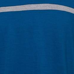 Z Zegna Techmerino Blue Wool Stripe Paneled Crew Neck T-Shirt L