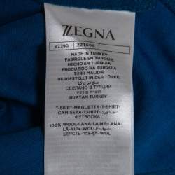 Z Zegna Techmerino Blue Wool Stripe Paneled Crew Neck T-Shirt L