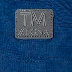 Z Zegna Techmerino Blue Wool Stripe Paneled Crew Neck T-Shirt L