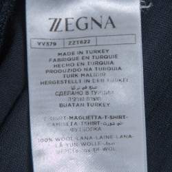 Pre Owned Z Zegna Techmerino Navy Blue Striped Wool Crew Neck T-Shirt XL