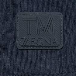 Pre Owned Z Zegna Techmerino Navy Blue Striped Wool Crew Neck T-Shirt XL
