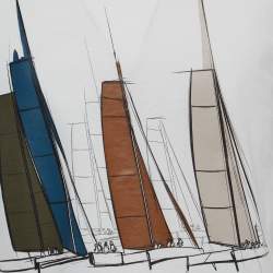 Pre Owned Z Zegna White Sailing Boat Print Cotton Crew Neck T-Shirt M