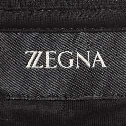 Pre Owned Z Zegna Black Logo Print Cotton Crew Neck T-Shirt M