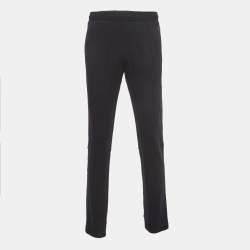 Z Zegna Techmerino Black Wool Contrast Stripe Detail Drawstring Pants L