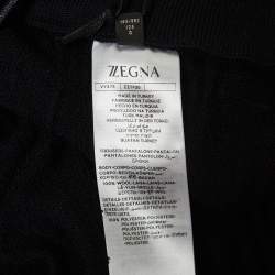 Z Zegna Techmerino Black Wool Contrast Stripe Detail Drawstring Pants L