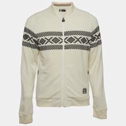 Z Zegna Techmerino Cream Patterned Wool Zip Front Sweatshirt M