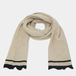 Pre Owned Zadig & Voltaire Beige Rib Knit Wool Blend Lisa Muffler