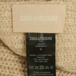 Pre Owned Zadig & Voltaire Beige Rib Knit Wool Blend Lisa Muffler