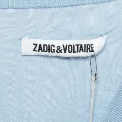 Pre Owned Zadig & Voltaire Blue Cotton Knit V-Neck Keddy Sweatshirt S