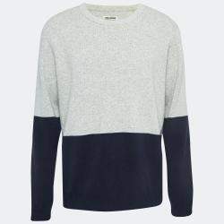 Zadig & Voltaire Grey/Navy Blue Wool Round Neck Rod Jumper XL