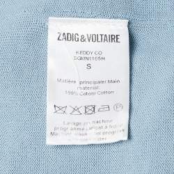 Pre Owned Zadig & Voltaire Blue Cotton Knit V-Neck Keddy Sweatshirt S