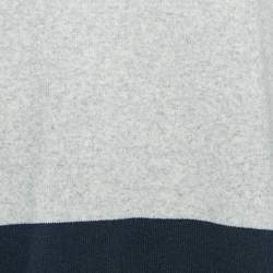 Pre Owned Zadig & Voltaire Grey/Navy Blue Wool Round Neck Rod Jumper L