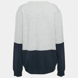 Pre Owned Zadig & Voltaire Grey/Navy Blue Wool Round Neck Rod Jumper L