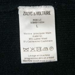 Pre Owned Zadig & Voltaire Grey/Navy Blue Wool Round Neck Rod Jumper L