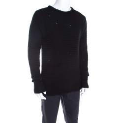 Zadig and Voltaire Black Distressed Knit Merino Wool Jeremy Raye Sweater M