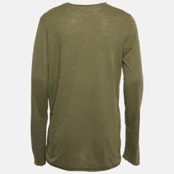 Zadig & Voltaire Khaki Green Light Slub Cotton Nastir Henley T-Shirt L