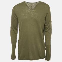 Zadig & Voltaire Khaki Green Light Slub Cotton Nastir Henley T-Shirt L