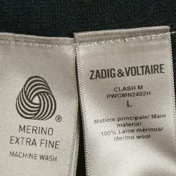 Pre Owned Zadig & Voltaire Midnight Blue Zip-Up Hooded Clash Sweatshirt L