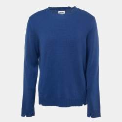 Zadig & Voltaire Blue Distressed Wool Crew Neck Sweater XL