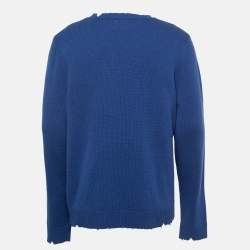 Zadig & Voltaire Blue Distressed Wool Crew Neck Sweater XL