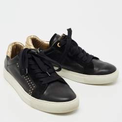 Zadig and Voltaire Black Leather And Suede Studded Lace Up Sneakers Size 40