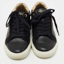 Zadig and Voltaire Black Leather And Suede Studded Lace Up Sneakers Size 40