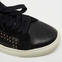 Zadig and Voltaire Black Leather And Suede Studded Lace Up Sneakers Size 40