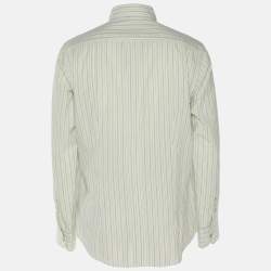Pre Owned Zegna Sport Green/Grey Stripe Cotton Long Sleeve Shirt M