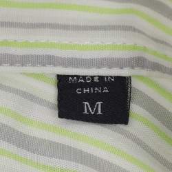 Pre Owned Zegna Sport Green/Grey Stripe Cotton Long Sleeve Shirt M