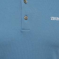 Pre Owned Zegna Sport Blue Cotton Polo T-Shirt S