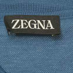 Pre Owned Zegna Sport Blue Cotton Polo T-Shirt S