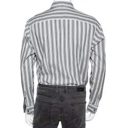 Zegna Sport Grey Striped Cotton & Silk Button Front Shirt M 