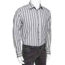 Zegna Sport Grey Striped Cotton & Silk Button Front Shirt M 