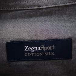 Zegna Sport Grey Striped Cotton & Silk Button Front Shirt M 