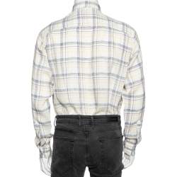 Zegna Sport Off-White Checked Linen Button Front Shirt M