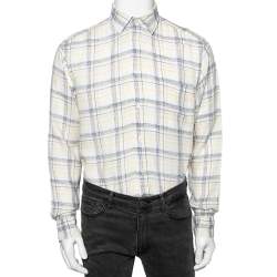 Zegna Sport Off-White Checked Linen Button Front Shirt M