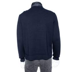 Zegna Sport Navy Blue Wool & Synthetic Paneled Zip Front Jacket L 