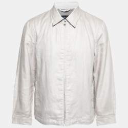 Zegna Sport Light Grey Linen Zip Front Jacket L