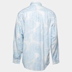 Pre Owned Zegna Sport Blue Paisley Striped Print Linen Long-Sleeve Shirt XL