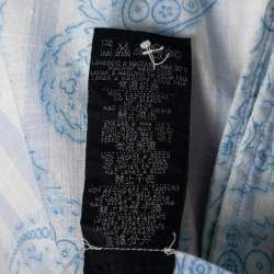 Pre Owned Zegna Sport Blue Paisley Striped Print Linen Long-Sleeve Shirt XL